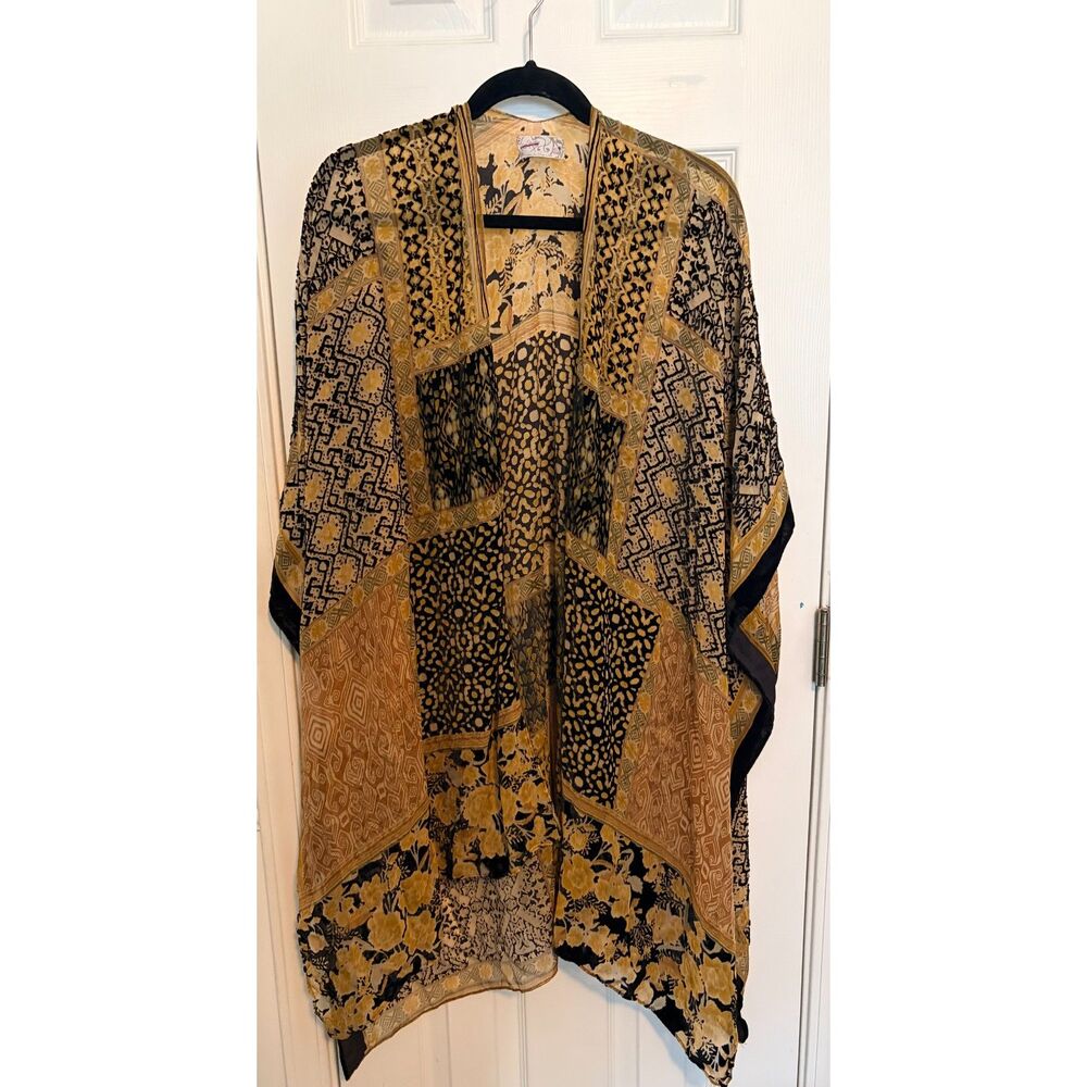 Free People Beguiled Velvet Burnout Kimono Patchwork Duster Shawl Wrap OS All